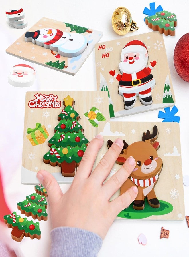 FOIMAS Christmas Wooden Puzzles for Toddler,4 Pack Santa Snowman Reindeer Wooden Puzzle for Kids Christmas Stocking Stuffer Gift Bag Filler Xmas Party Favor Supply - Image 5